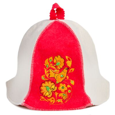 Шапка для сауны &quot;Хохлома&quot; (бело-красная)
