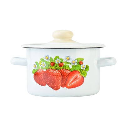 Эмалированная стальная кастрюля с крышкой Клубника садовая