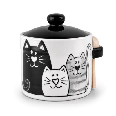 Банка для меда керамическая с крышкой и ложкой - Котята