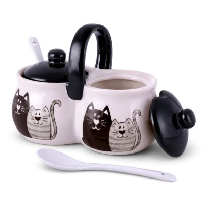 Двойная банка для специй керамическая с ложками - Котята