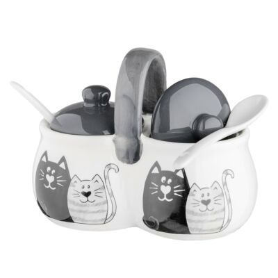 Двойная банка для специй керамическая с ложками - Котята