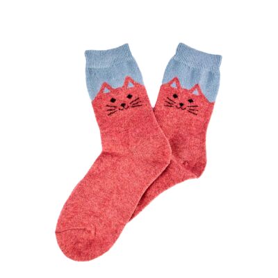 Носки женские шерстяные &quot;Кот&quot; (розовый, голубой)