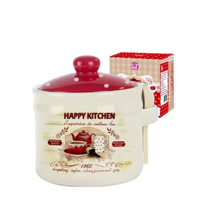 Банка для меда керамическая с крышкой и ложкой - Счастливая кухня