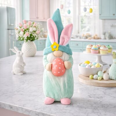 12&#039;&#039; Фигурка пасхальная - Гном с розовым пасхальным яйцом