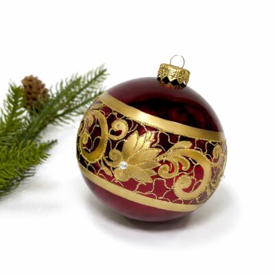 Gold and Bordeaux Christmas Glass Ornament 