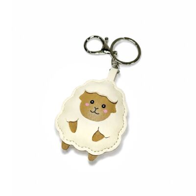 White Faux Leather Sheep Keychain