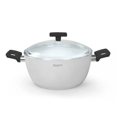 Flonal Кастрюля глубокая антипригарная со стеклянной крышкой - ONICE WHITE