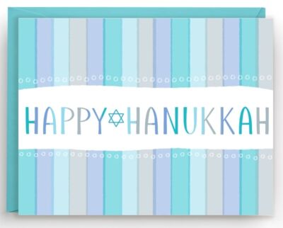 Hanukkah Cards- Happy Hanukkah Blue Stripe