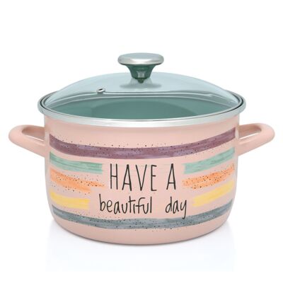 Кастрюля эмалированная со стеклянной крышкой Have a Beautiful Day