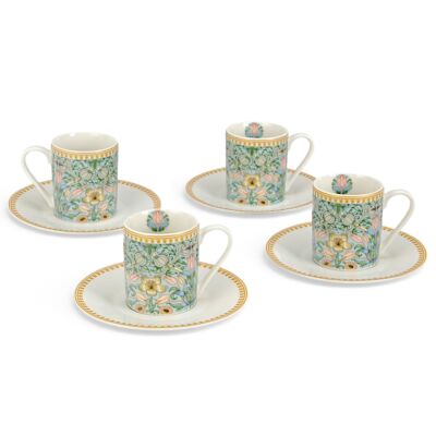 STPGoods The Morris Garden - Набор фарфоровых кофейных пар для эспрессо на 4 персоны 120 мл / 4 oz