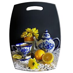 Цветы Гжель деревянная доска для сервировки