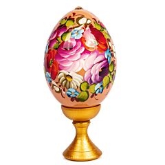 Яйцо декоративное на подставке "Жостово" (персиковое)