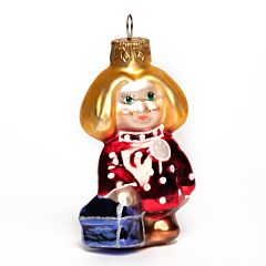 Ёлочная игрушка из стекла Домовёнок ручная роспись в коробке-дисплее 8 см / 3.1''