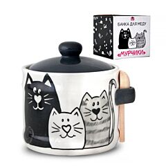 Банка для меда керамическая с крышкой и ложкой - Котята