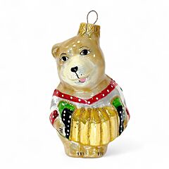 Коллекционное стеклянное елочное украшение - Медведь с аккордеоном | Ручная роспись