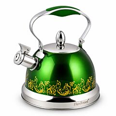 Чайник из нержавеющей стали со свистком зеленый 3.5л