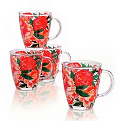 Набор кружек стеклянных – Пионы, 4шт