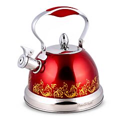 Чайник из нержавеющей стали со свистком красный 3.5л