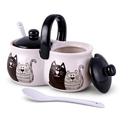 Двойная банка для специй керамическая с ложками - Котята