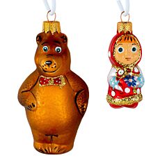 Медведь и девочка Маша — Набор стеклянных елочных украшений, 2 шт