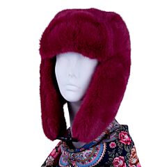 Шапка-ушанка цвета Бургунди из искусственного меха кролика с застежкой