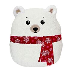 Подушка-игрушка - Белый медведь с красным шарфом