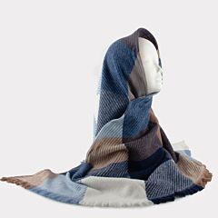 Wool Triangle Plaid Shawl Blue Color