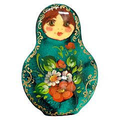 Деревянная Брошь Матрешка Зеленая