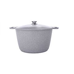 Кастрюля антипригарная со стеклянной крышкой (светлый мрамор)