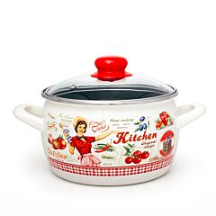 Кастрюля эмалированная глубокая со стеклянной крышкой - Ретро